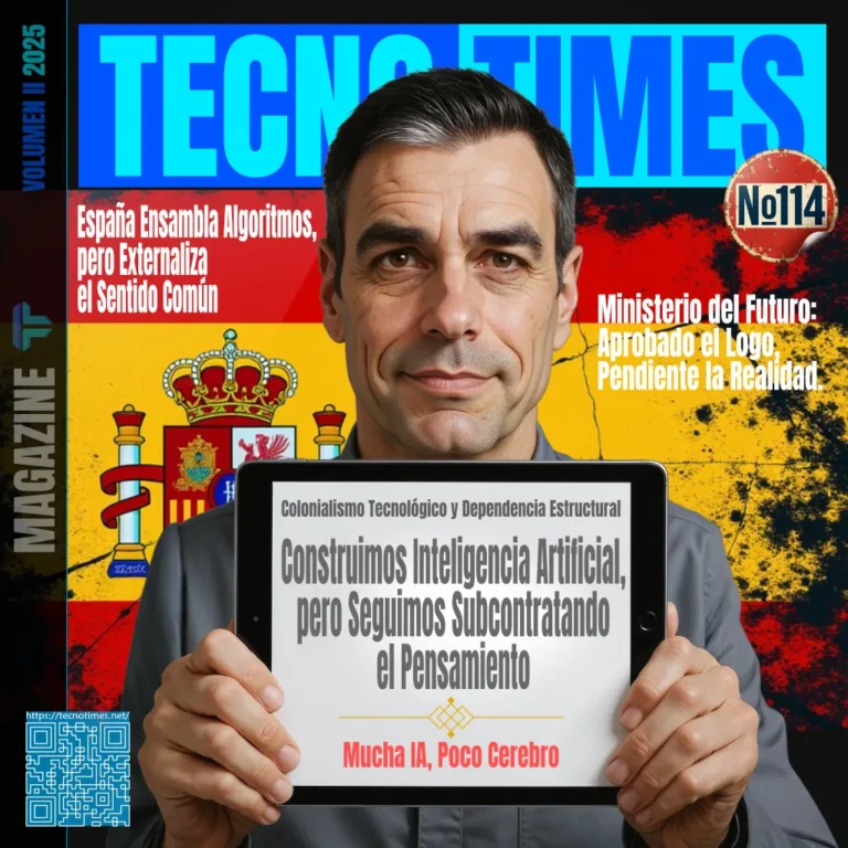 Portada de TecnoTimes número 114 sobre inteligencia artificial en España, soberanía digital y regulación tecnológica.