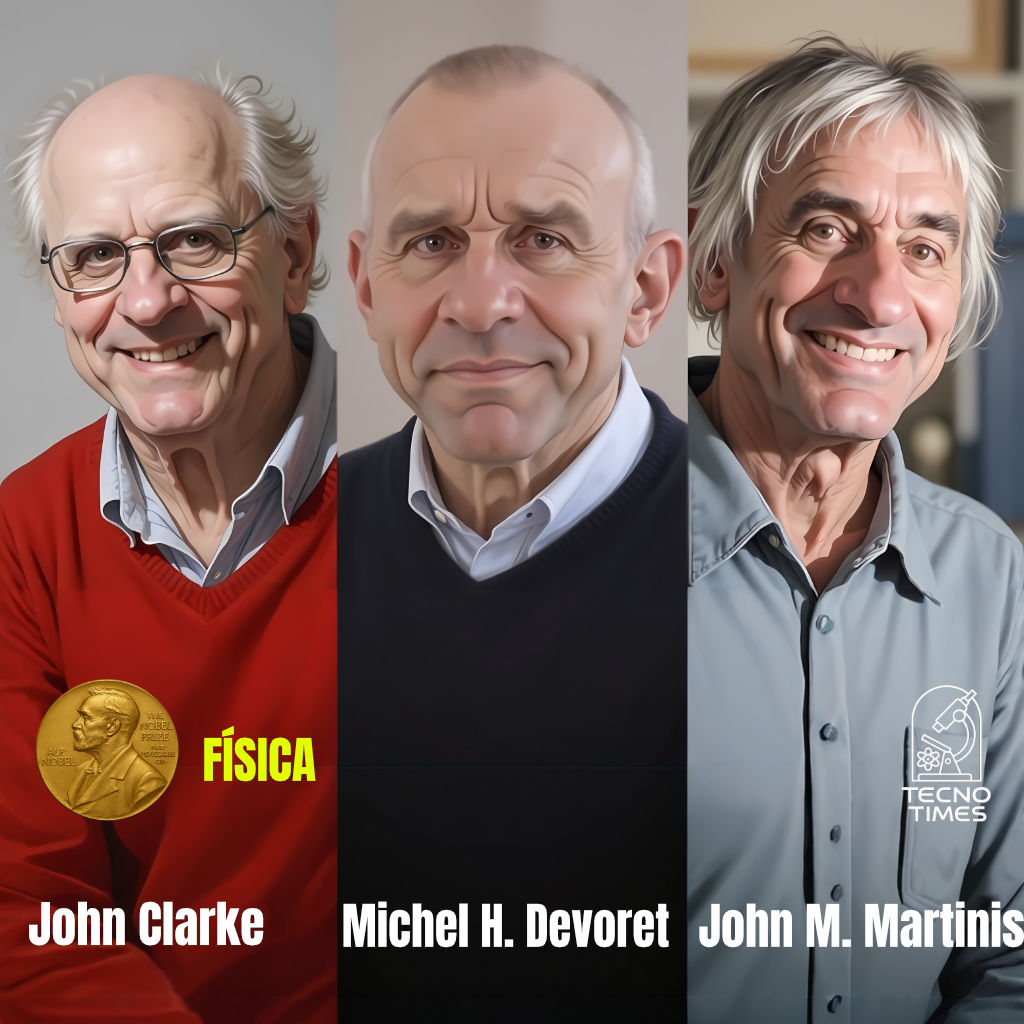 Nobel de Física 2025: Clarke, Devoret y Martinis John Clarke, Michel H. Devoret y John M. Martinis, Premios Nobel 2025 de Física, pioneros en uniones Josephson y cúbits superconductores