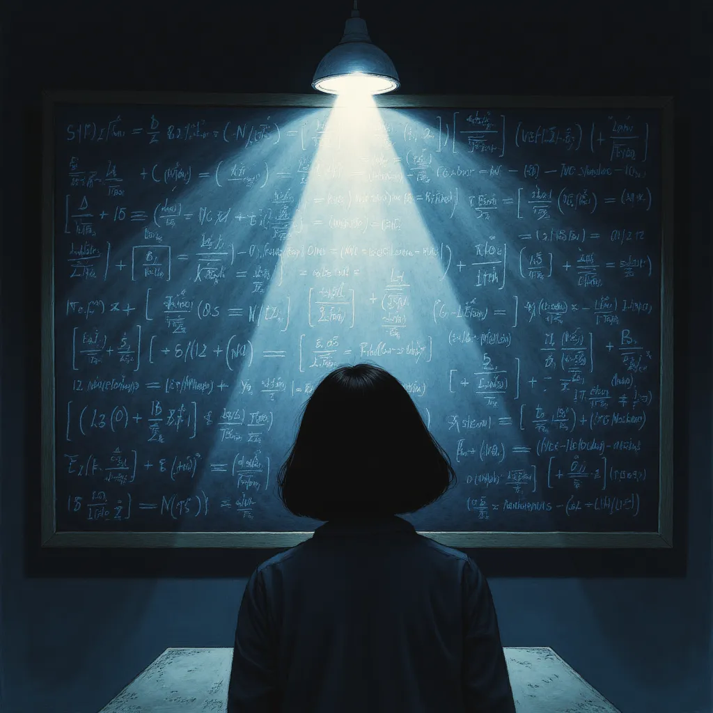 Mileva Marić y los retos matemáticos en su carrera científica Mileva Marić frente a una pizarra llena de ecuaciones, simbolizando los desafíos matemáticos que enfrentó en su formación académica.