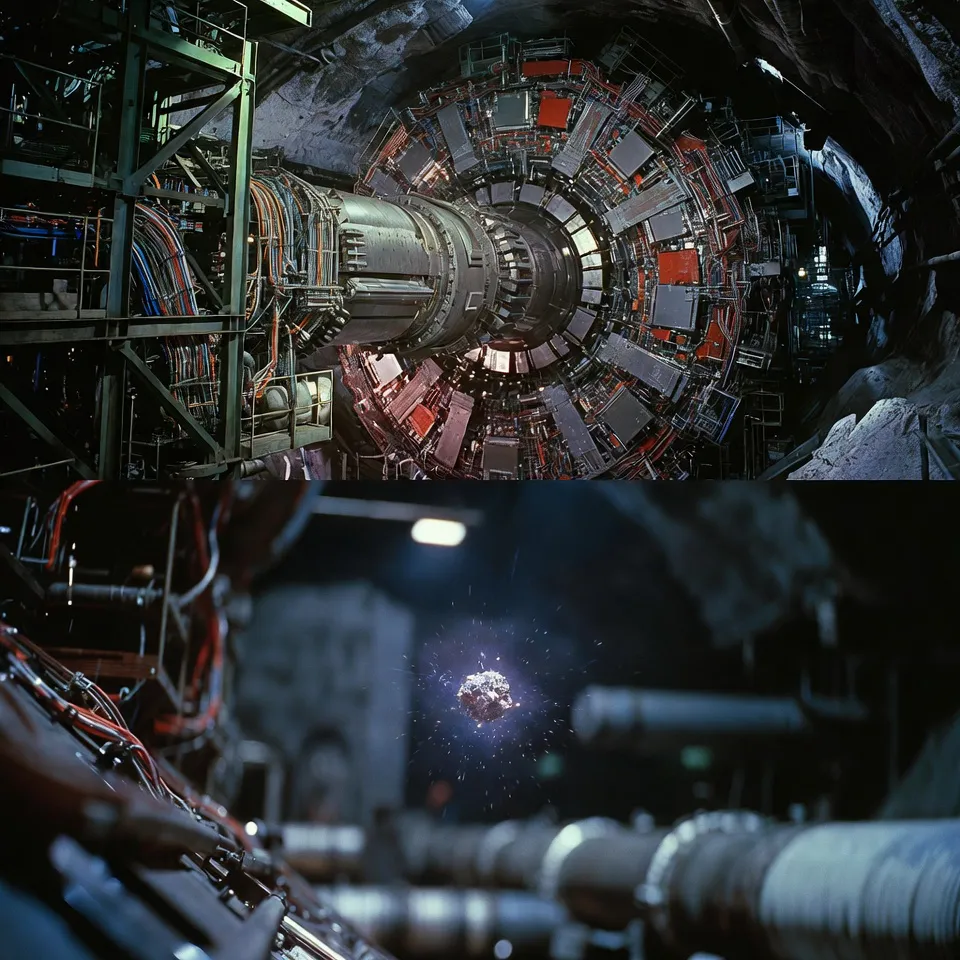 Detector de partículas del CERN durante una colisión subatómica en el interior del LHC