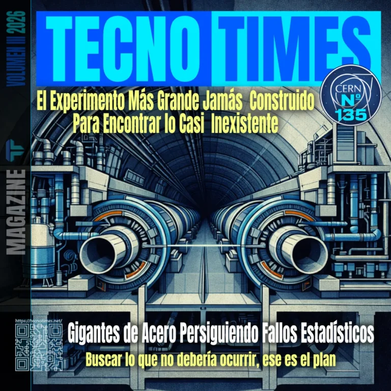 Ilustración del colisionador de partículas del CERN en la portada del número 135 de TecnoTimes