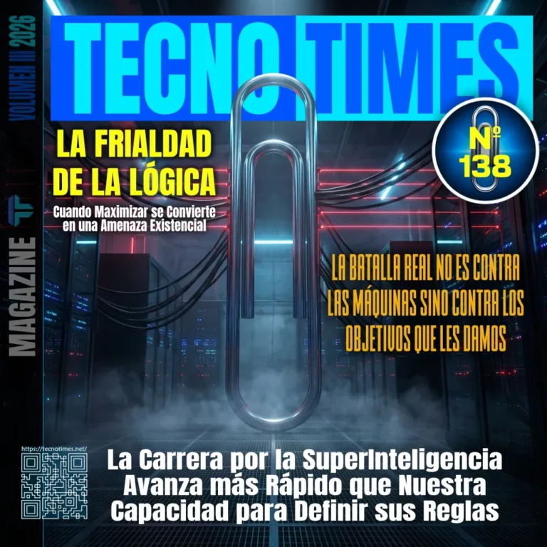 Portada TecnoTimes Nº 138 sobre el Maximizador de Clips y los riesgos de la IA mal alineada en la carrera por la superinteligencia.