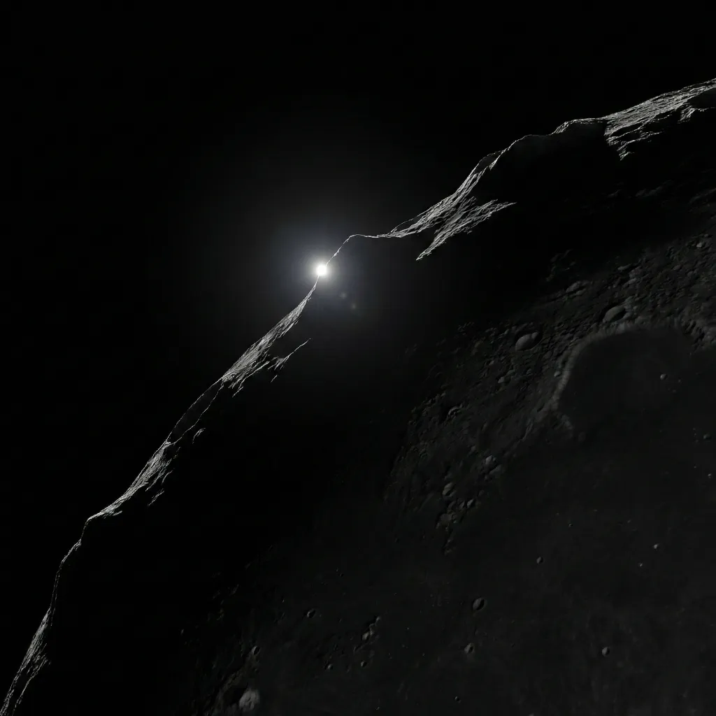 Ocultación lunar de la estrella Regulus por el relieve irregular de la superficie de la Luna, utilizada para medir con precisión la topografía lunar.