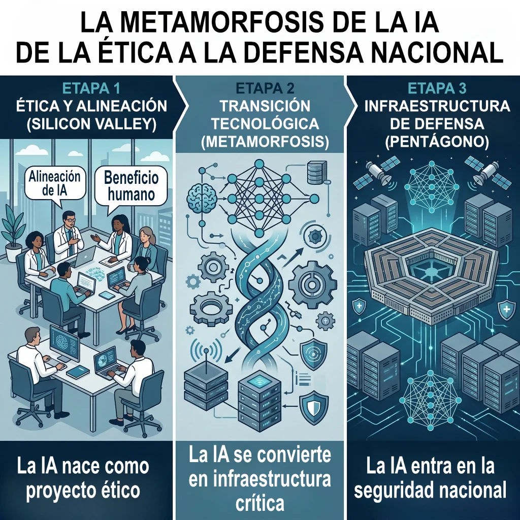 Metamorfosis de la inteligencia artificial desde la alineación ética en Silicon Valley hasta su integración como infraestructura estratégica de defensa nacional.