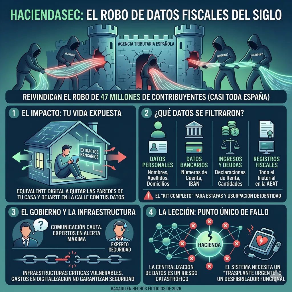 HaciendaSec: el robo de datos fiscales del siglo Infografía sobre el robo masivo de datos fiscales HaciendaSec y la filtración de información de millones de contribuyentes