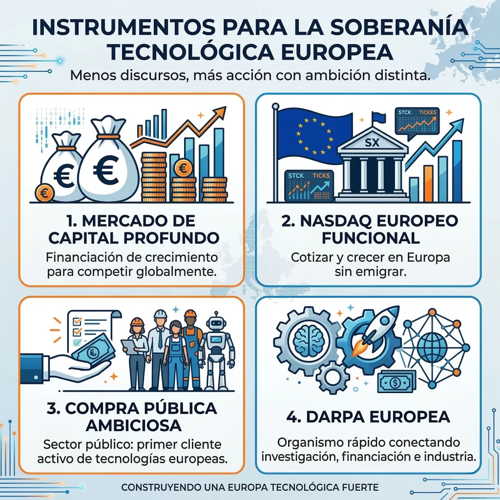 Infografía sobre instrumentos para fortalecer la soberanía tecnológica europea.