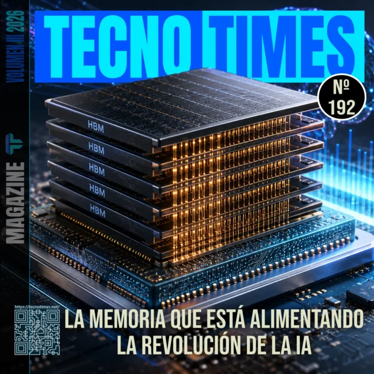 Módulos de memoria HBM apilados sobre un chip avanzado, representando el alto ancho de banda que impulsa la inteligencia artificial moderna