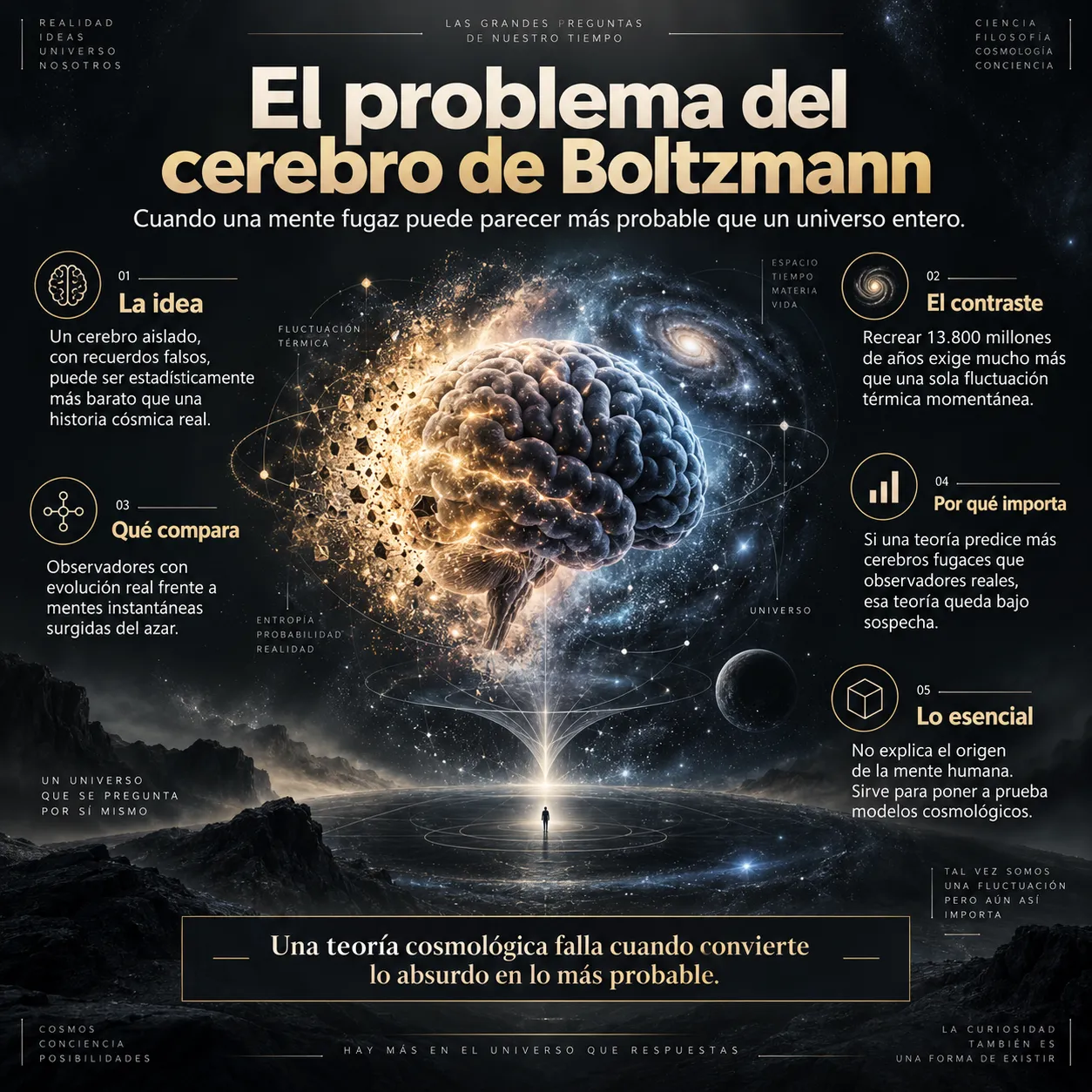 El problema del cerebro de Boltzmann Infografía sobre el problema del cerebro de Boltzmann, las fluctuaciones térmicas y su uso para evaluar modelos cosmológicos
