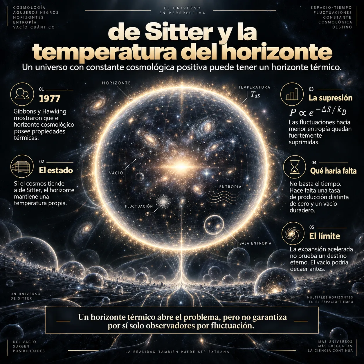 De Sitter y la temperatura del horizonte Infografía sobre el espacio de de Sitter, la temperatura de Gibbons-Hawking y las fluctuaciones cosmológicas
